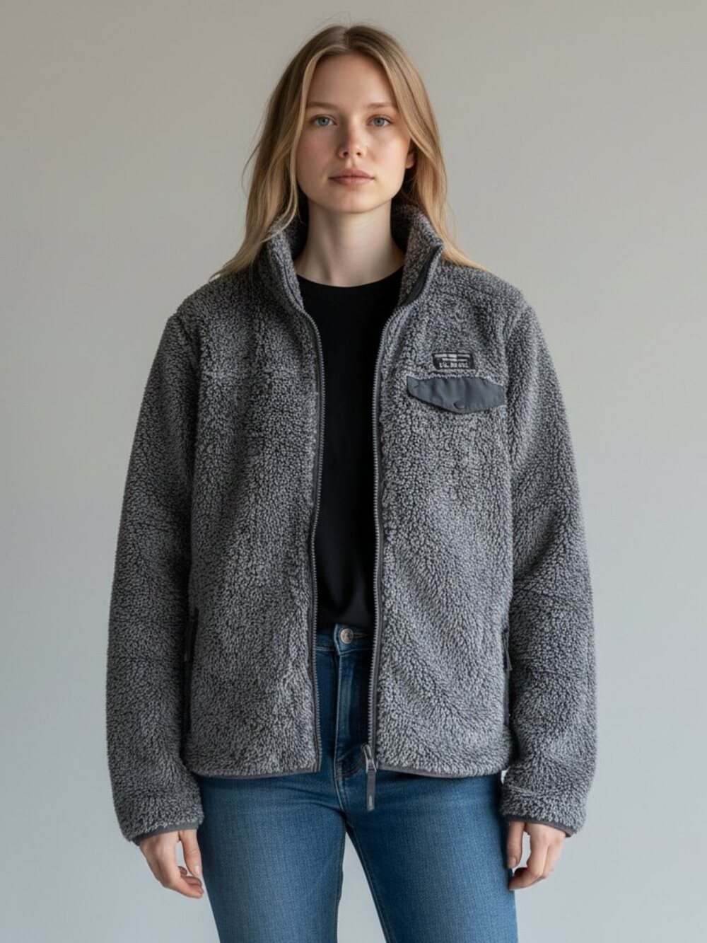L.L.Bean Hi-Pile Fleece Full Zip Jacket Gray Women's XL